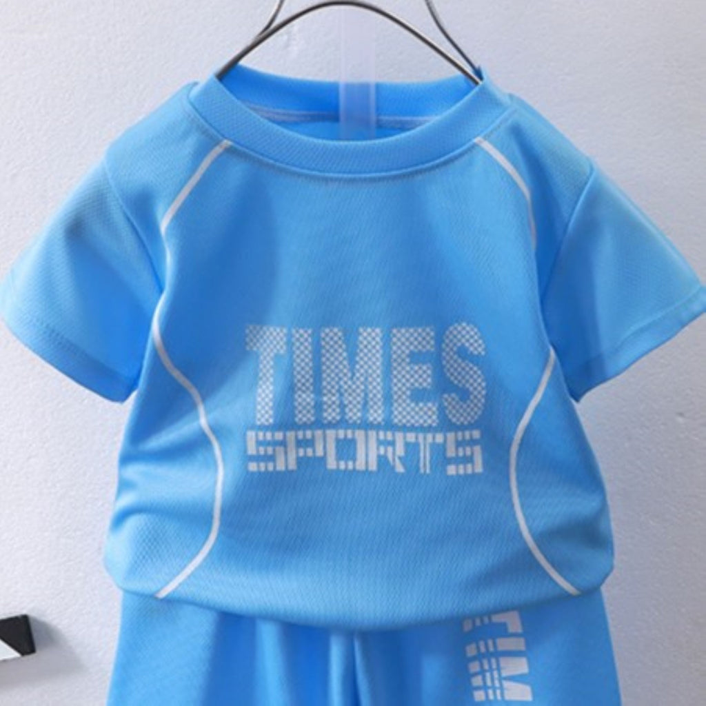 Minimalist Summer 2-Piece Unisex Kids' Pants Suit, Ages 3-13 | Color: Blue | Image 3