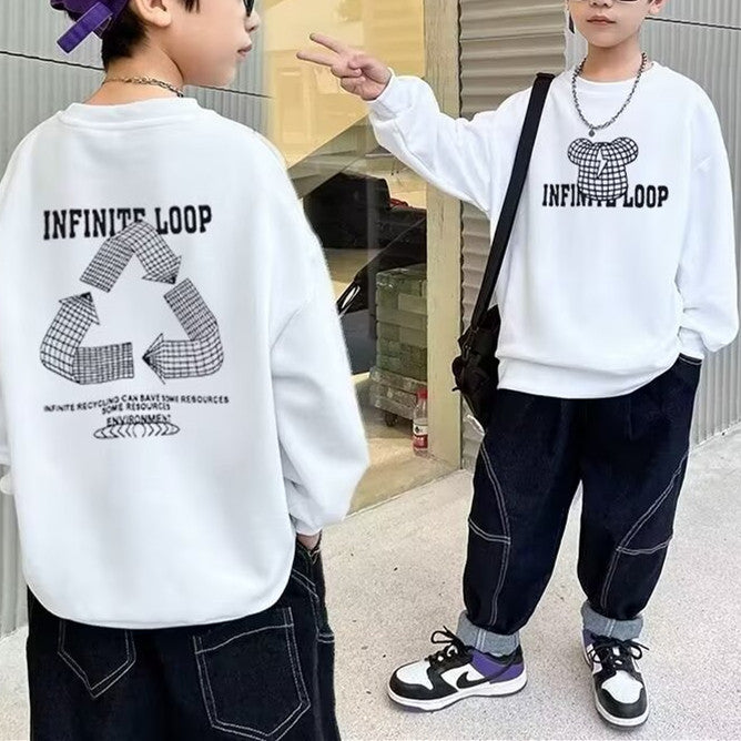 Minimalist Autumn Boys' Sweatshirt, Ages 2-13 | Color: White | Image 1