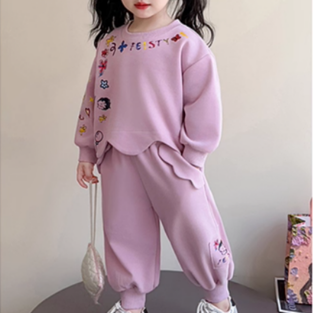 Sweet & Cute Autumn 2-Piece Girls' Pants Suit, Ages 2-9 | Color: Pink | Image 3