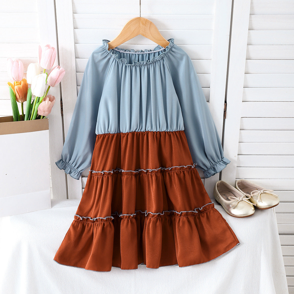 Elegant Autumn Girls' Shirt Dress, Ages 2-7 | Color: Red | Image 3
