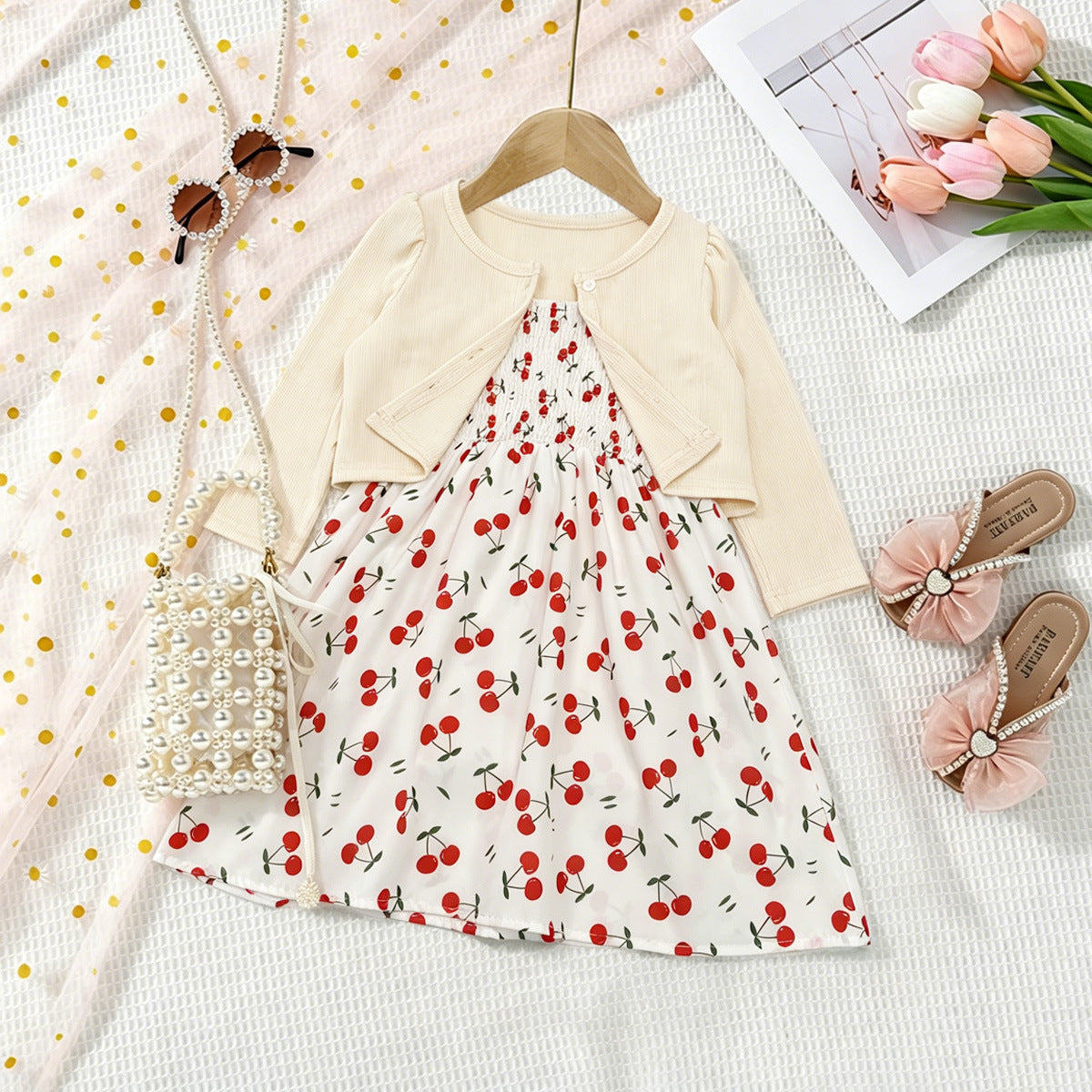 Sweet & Cute Autumn 2-Piece Girls' Dress Suit, Ages 2-11 | Color: Beige | Image 1