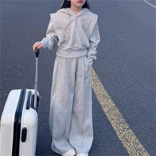Casual Sporty Autumn 2-Piece Girls' Pants Suit, Ages 4-14 | Color: Grey | Image 1