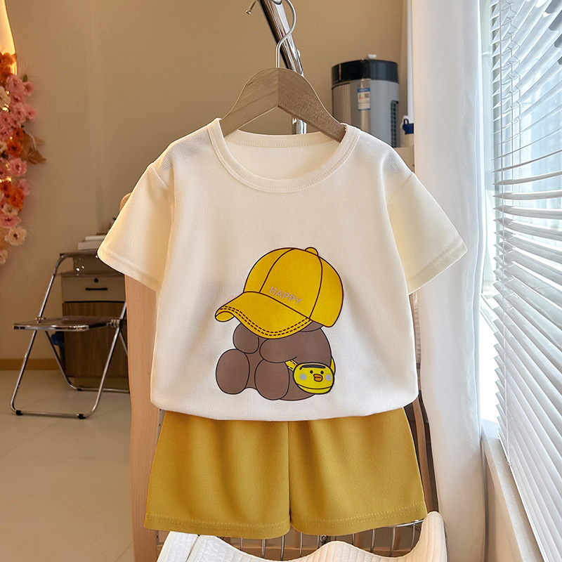 Minimalist Summer 2-Piece Unisex Kids' Pants Suit, Ages 2-5 | Color: Yellow | Image 2