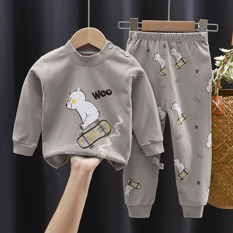 Modern Chic All-Season Minimalist Autumn 2-Piece Boys' Pajama Set, Ages 2-7 | Color: Black&Grey | Image 1