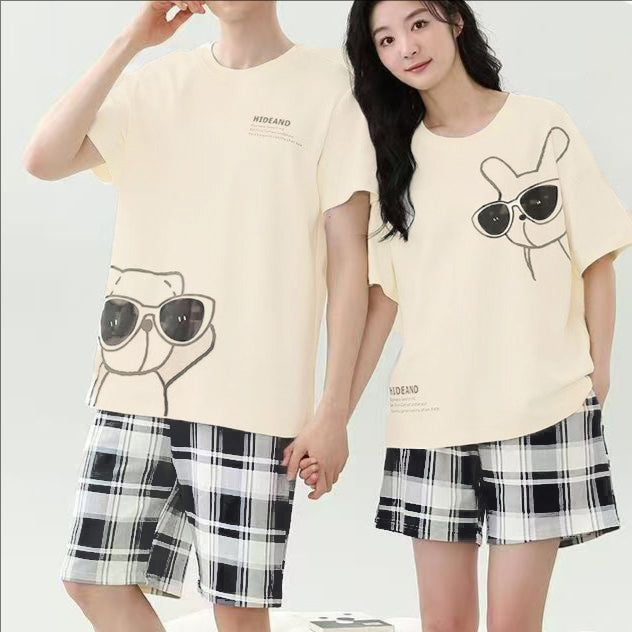Sweet Feminine Summer 2 Pcs Women 's Short  Sleeve Couple Pajamas | Color: Style 1 | Image 1