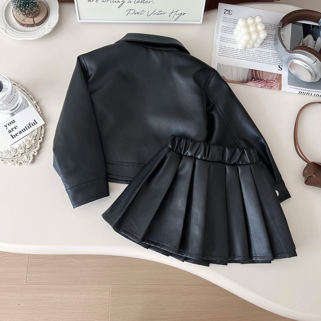 Trendy Autumn 2-Piece Girls' Dress Suit, Ages 2-9 | Color: Black | Image 3