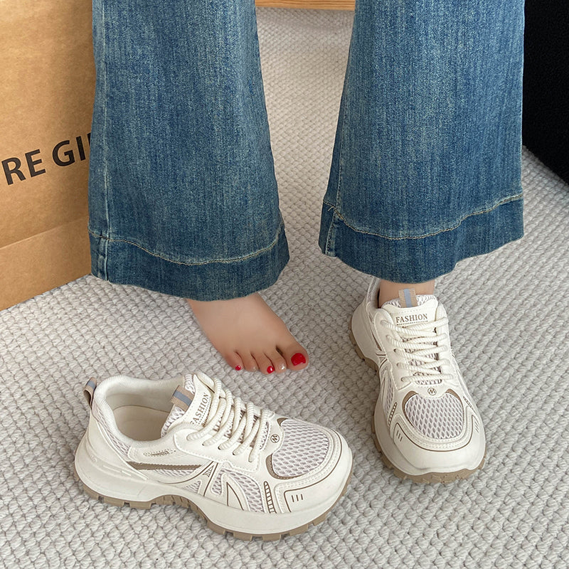 Modern Chic All-Season PU/Artificial Leather/Microfiber Leather, Net Women's Fashion Sneaker | Color: Khaki | Image 1