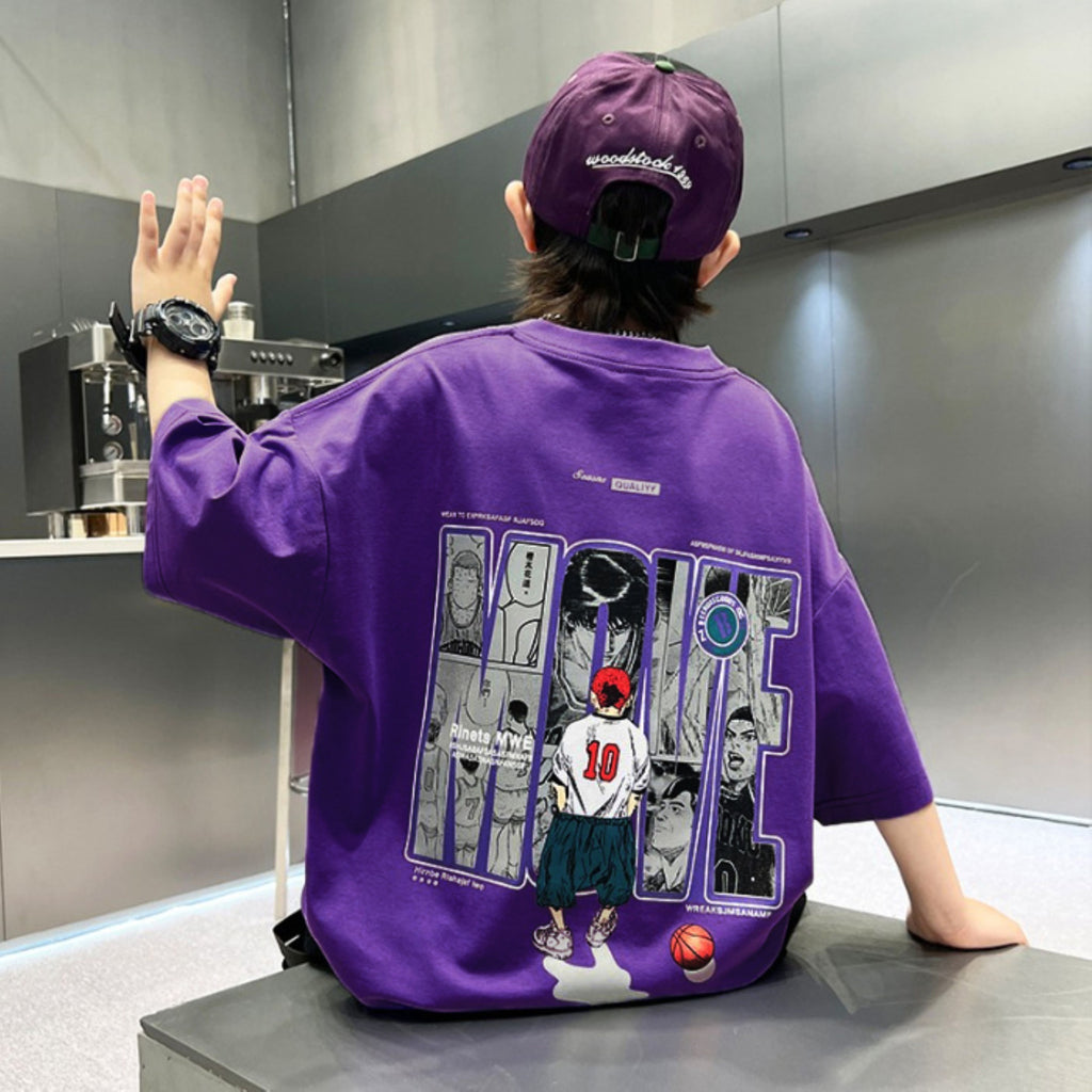 Casual Sporty Summer Boys' T-Shirt, Ages 2-14 | Color: Purple | Image 1