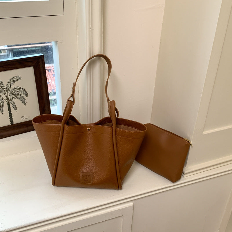 Quiet Luxury Autumn PU/Artificial Leather/Microfiber Leather Women's Shoulder Bags Tote Bags | Color: Brown | Image 1