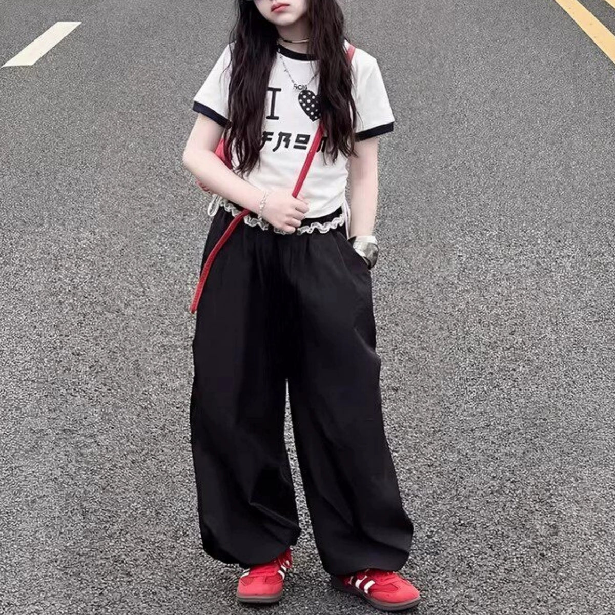 Casual Sporty Summer 2-Piece Girls' Pants Suit, Ages 4-14 | Color: White | Image 3