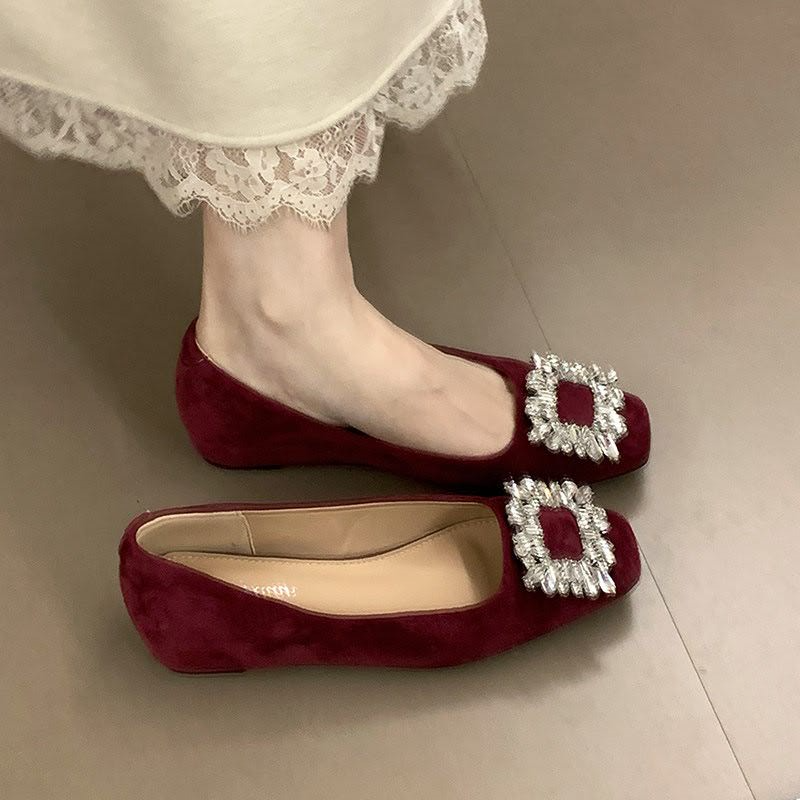 Modern Chic All-Season Suede/Oxford/Scrub Women's Flat Shoes | Color: Red | Image 2