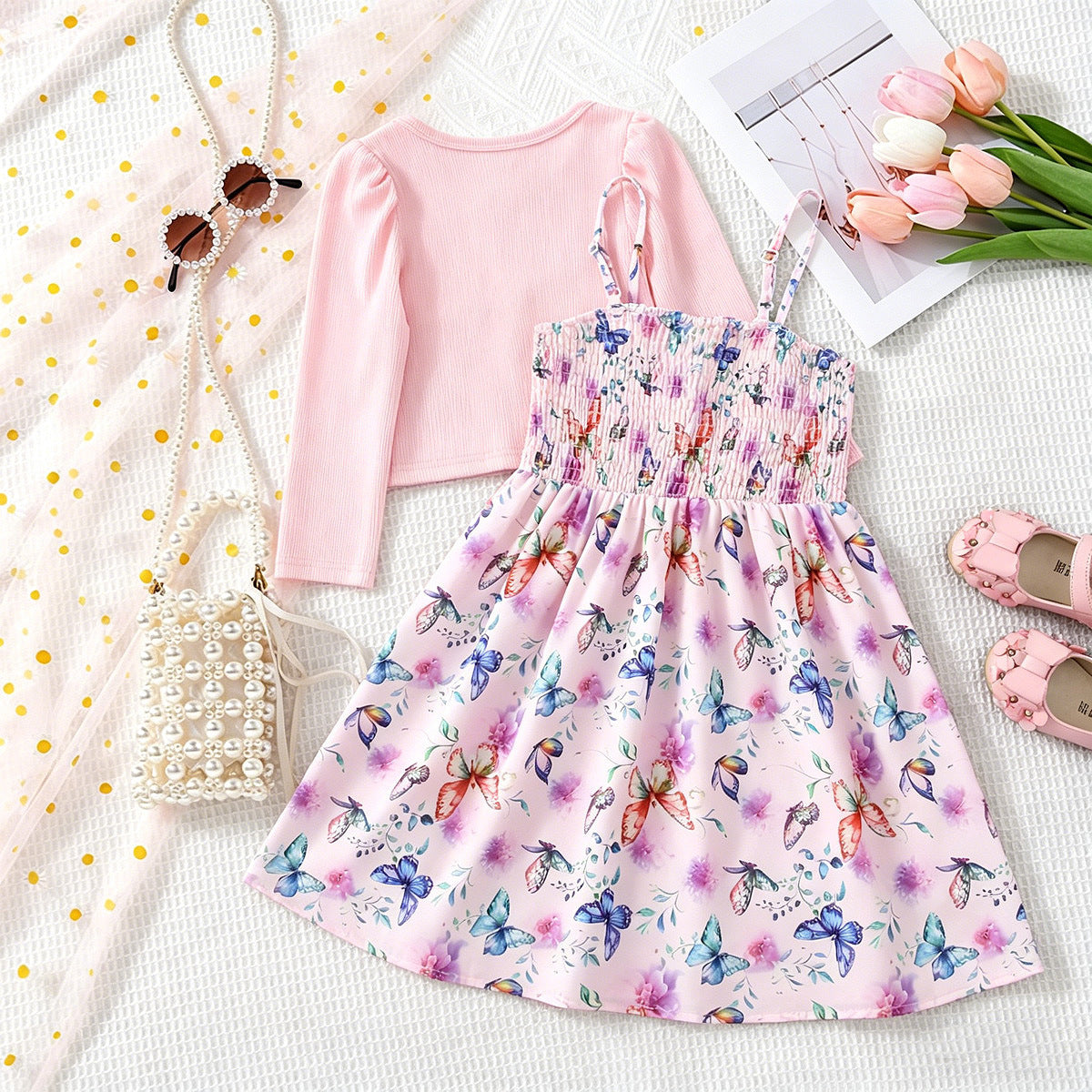 Sweet & Cute Autumn 2-Piece Girls' Dress Suit, Ages 2-11 | Color: Pink | Image 3
