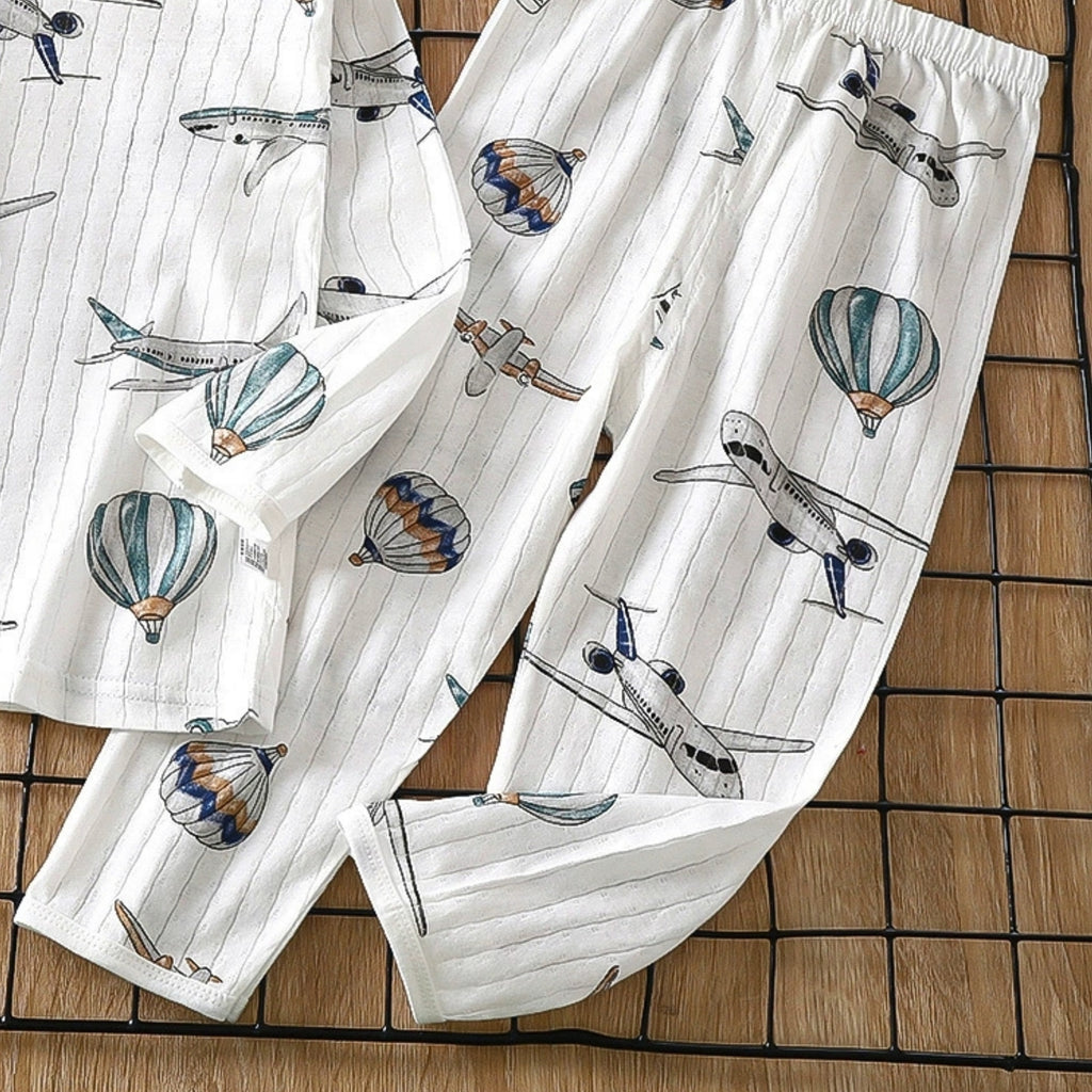 Casual Sporty Summer 2-Piece Unisex Kids' Pajama Set, Ages 2-13 | Color: Style 1 | Image 2
