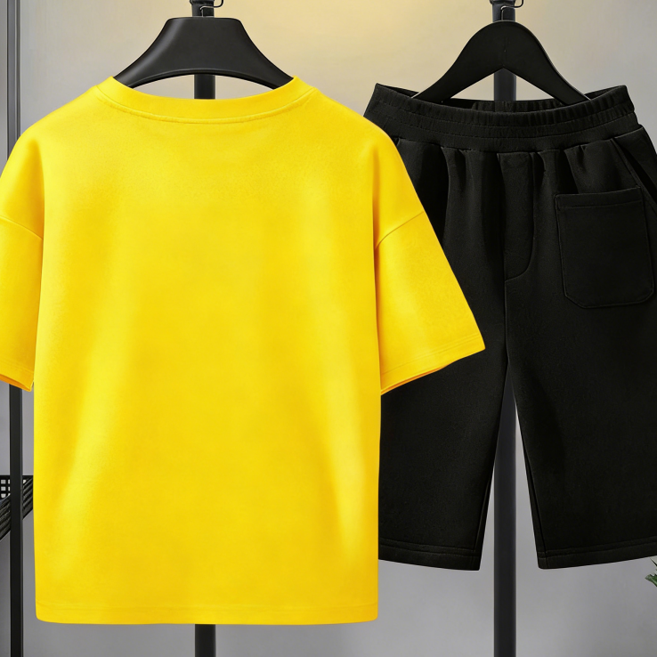 Modern Chic All-Season Minimalist Summer 2-Piece Boys' Pants Suit, Ages 3-14 | Color: Yellow | Image 3