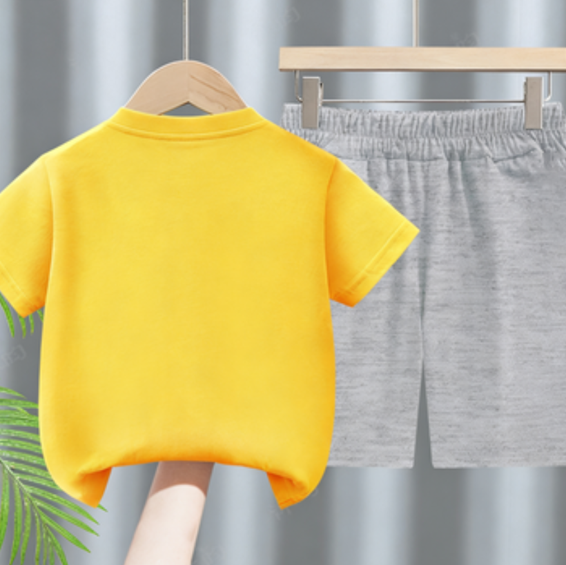 Modern Chic All-Season Minimalist Summer 2-Piece Boys' Pants Suit, Ages 2-9 | Color: Yellow | Image 3