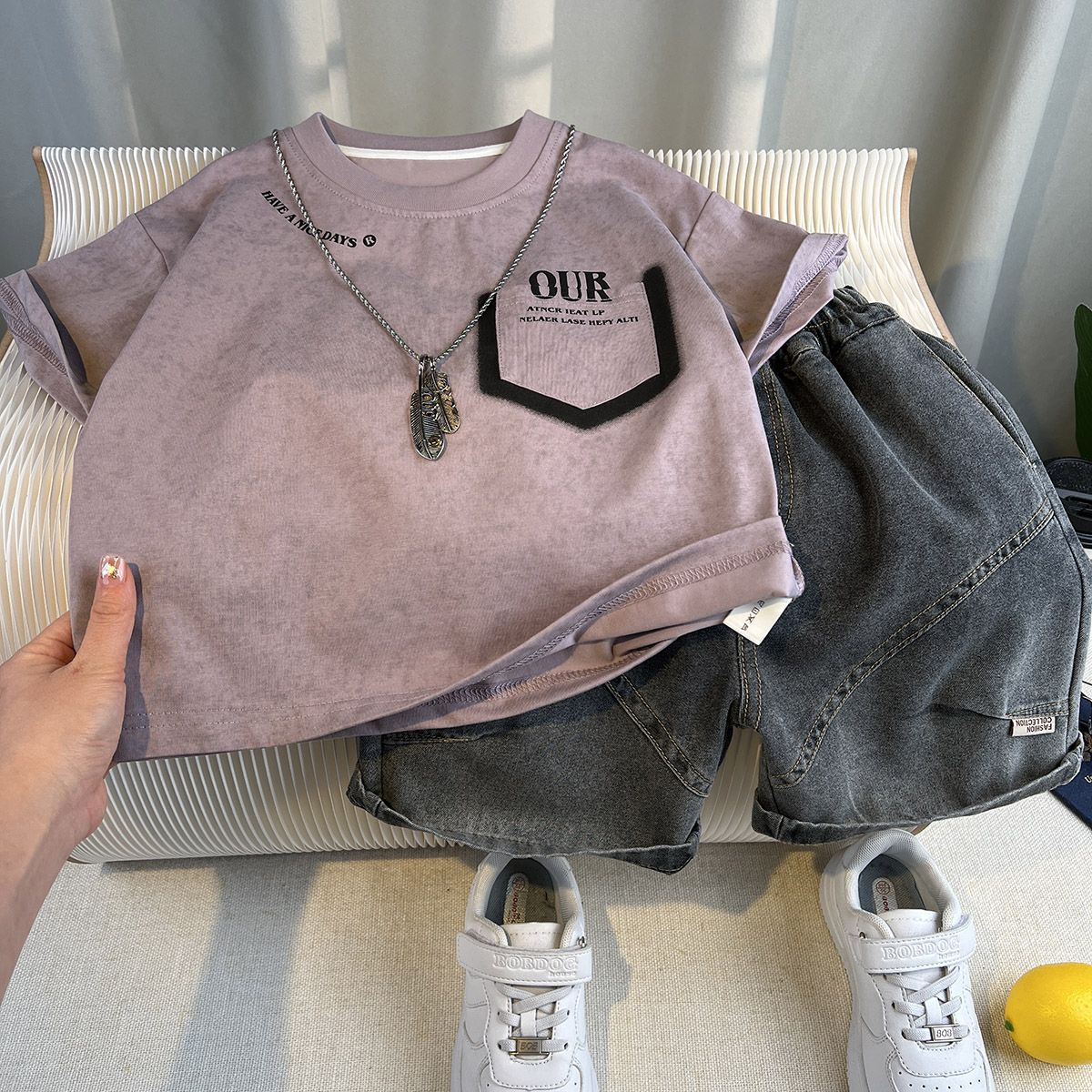 Casual Sporty Summer 2-Piece Boys' Pants Suit, Ages 2-9 | Color: Pink | Image 1