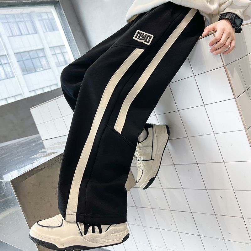 Casual Sporty Autumn Unisex Kids' Loose Pants, Ages 4-14 | Color: Black | Image 1