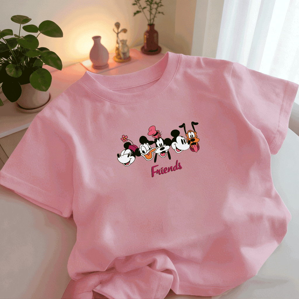 Modern Chic All-Season Casual Sporty Summer Unisex Kids' T-Shirt, Ages 2-9 | Color: Pink | Image 1