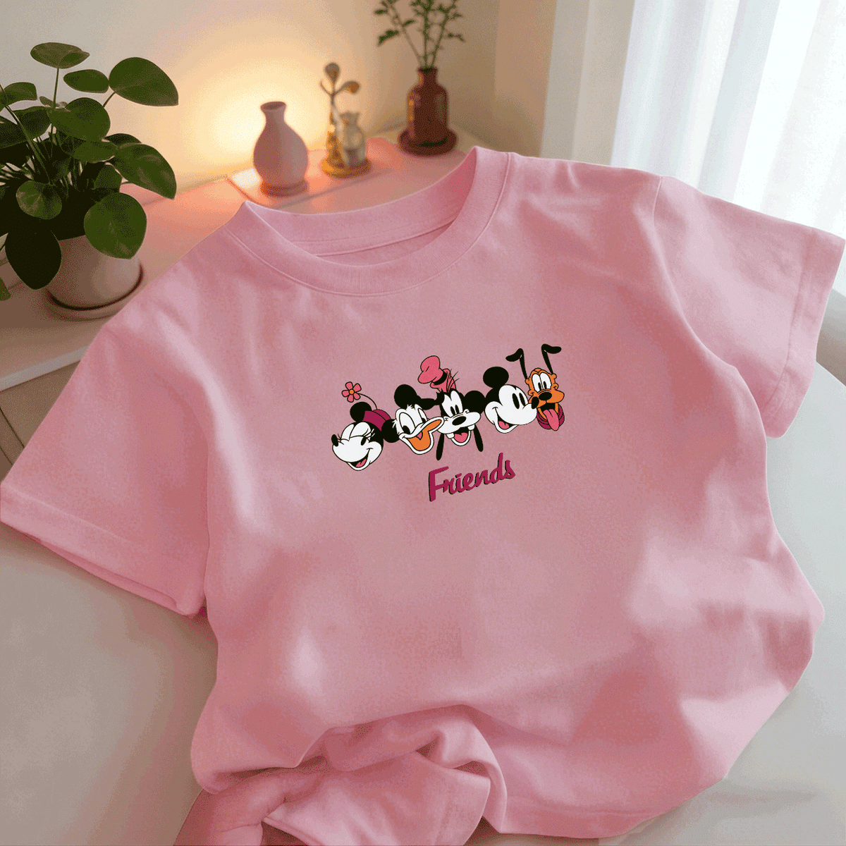 Modern Chic All-Season Casual Sporty Summer Unisex Kids' T-Shirt, Ages 2-9 | Color: Pink | Image 1
