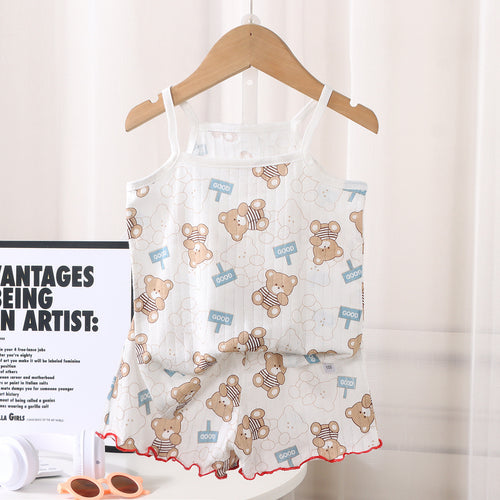 Minimalist Summer 2-Piece Girls' Pajama Set, Ages 2-7 | Color: Brown | Image 1