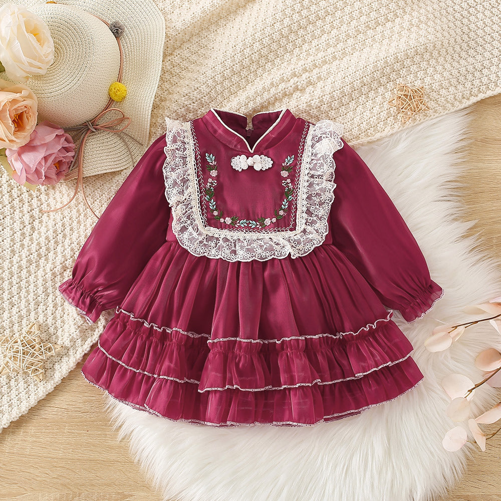 Elegant Spring Baby Girls' Dress, Ages 3-24 Months | Color: Red | Image 1