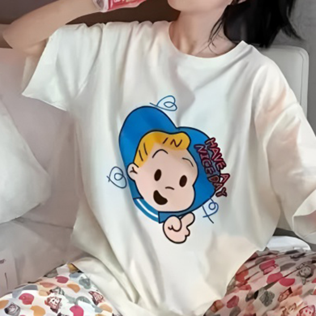 Sweet Feminine Summer 2 Pcs Women 's Short  Sleeve Sleep Set | Color: Style 4 | Image 3