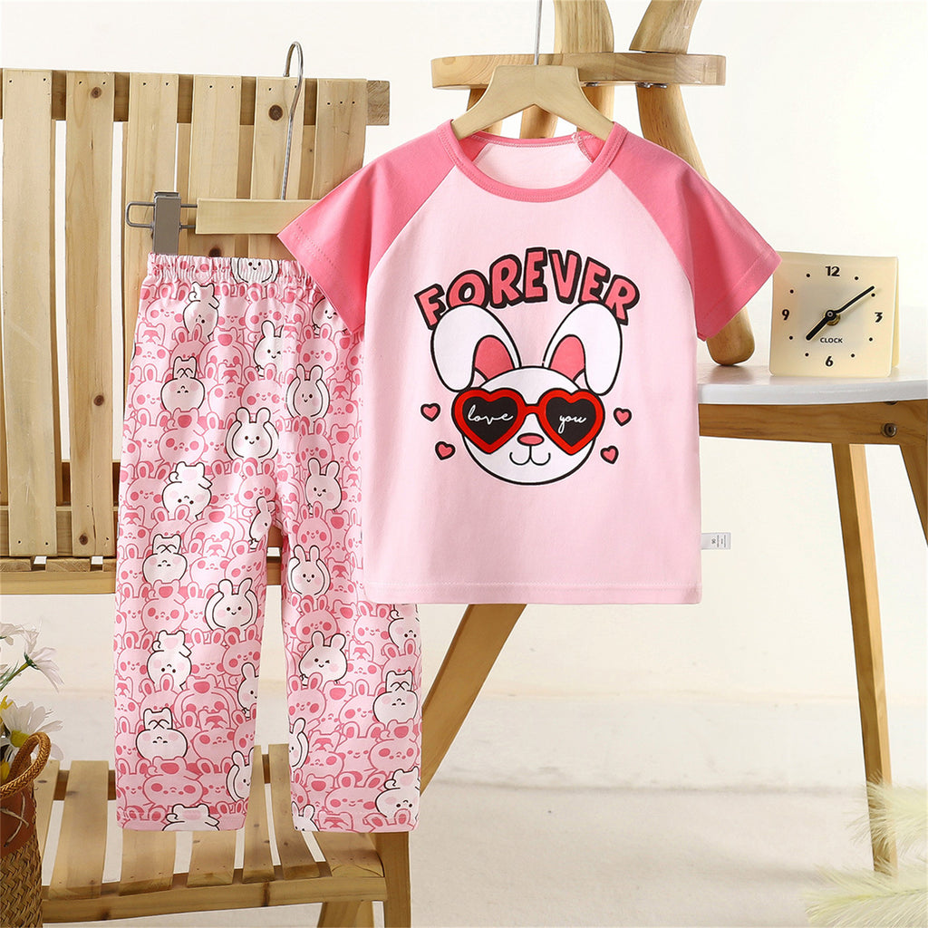 Casual Sporty Summer 2-Piece Unisex Kids' Pajama Set, Ages 2-9 | Color: Style 3 | Image 1