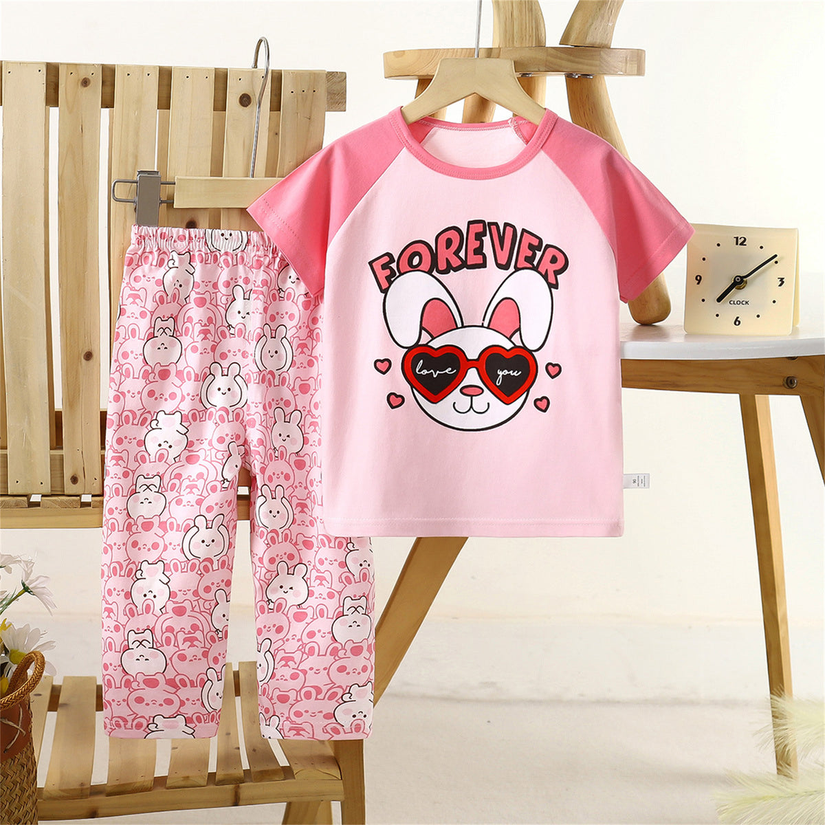Casual Sporty Summer 2-Piece Unisex Kids' Pajama Set, Ages 2-9 | Color: Style 3 | Image 1