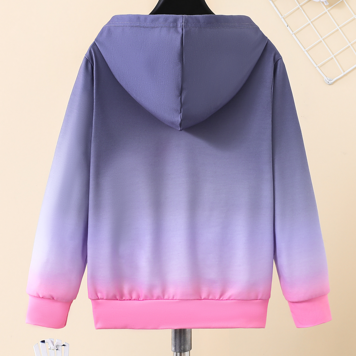 Casual Sporty Autumn Unisex Kids' Hoodie, Ages 4-13 | Color: grey&purple | Image 3