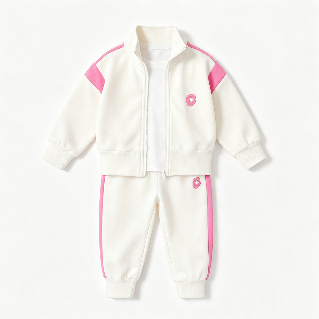 Casual Sporty Autumn 2-Piece Girls' Pants Suit, Ages 3-13 | Color: White | Image 1