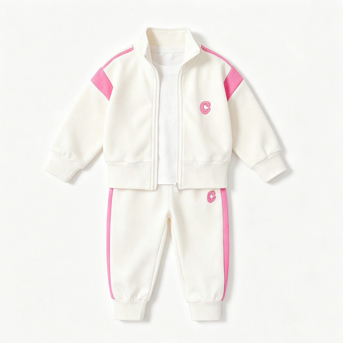Casual Sporty Autumn 2-Piece Girls' Pants Suit, Ages 3-13 | Color: White | Image 1