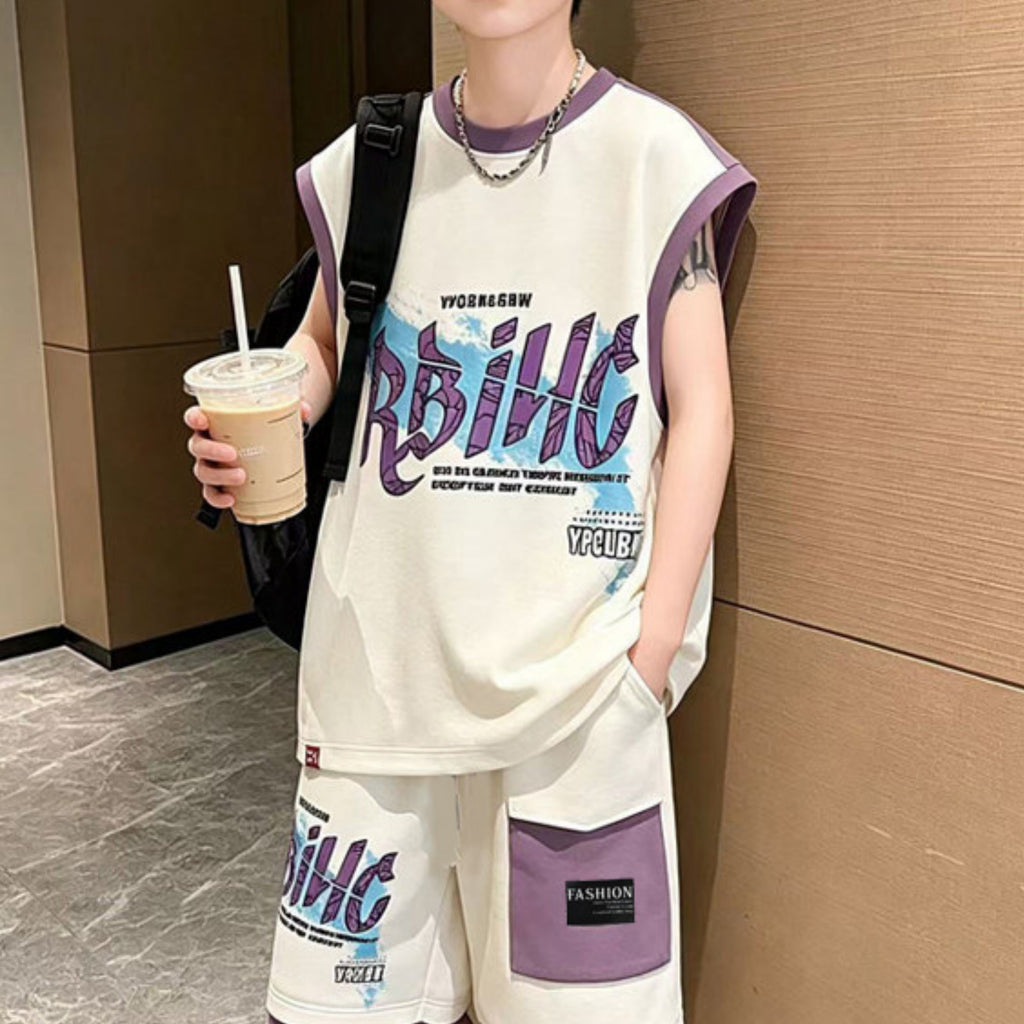 Casual Sporty Summer 2-Piece Boys' Pants Suit, Ages 4-14 | Color: White | Image 2