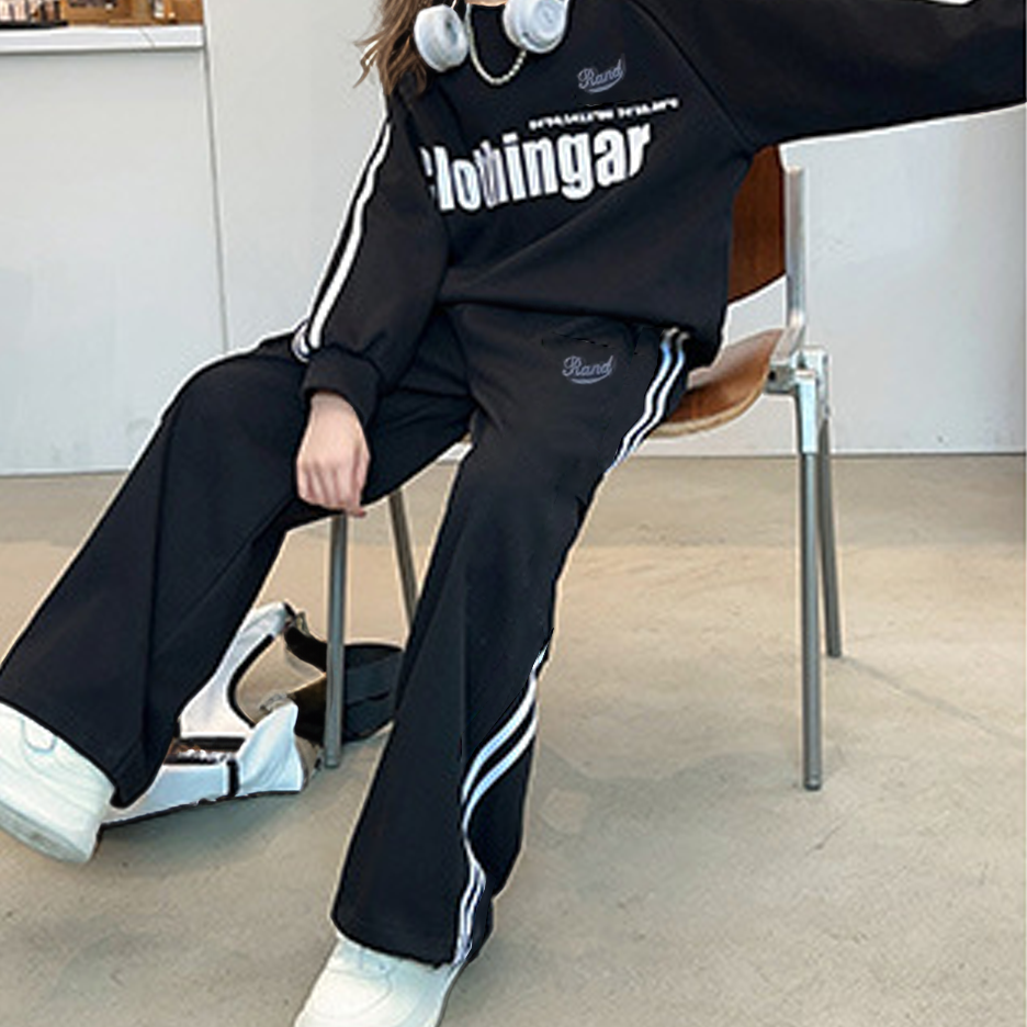 Casual Sporty Autumn 2-Piece Girls' Pants Suit, Ages 4-14 | Color: Black | Image 2