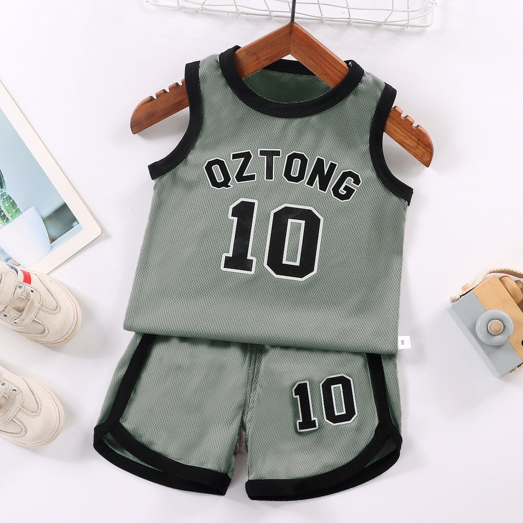Minimalist Summer 2-Piece Unisex Baby Pants Suit, Ages 9-24 Months | Color: Grey | Image 1