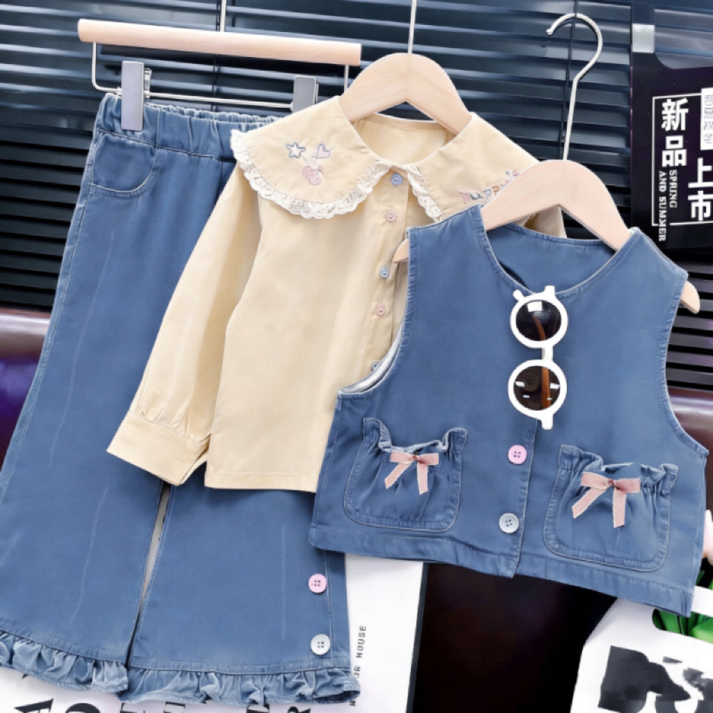 Trendy Spring 3-Piece Girls' Pants Suit, Ages 2-7 | Color: As the Picture | Image 1
