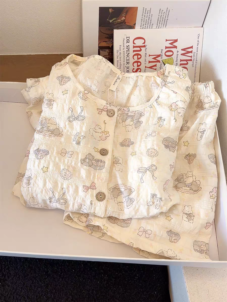 Minimalist Summer 1 Pair Women 's Short  Sleeve Sleep Set | Color: Style 2 | Image 1