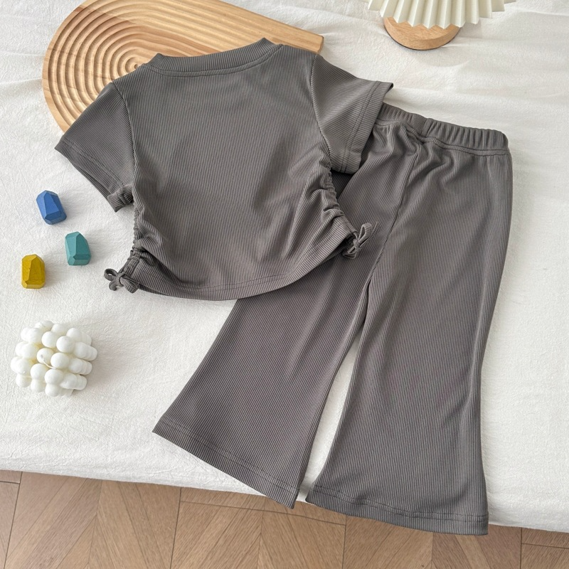 Minimalist Autumn 2-Piece Girls' Pants Suit, Ages 2-9 | Color: Dark Grey | Image 2