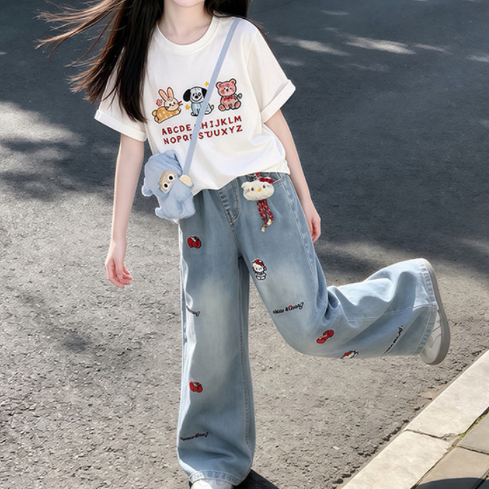 Modern Chic All-Season Minimalist Summer 2-Piece Girls' Pants Suit, Ages 6-13 | Color: As the Picture | Image 1