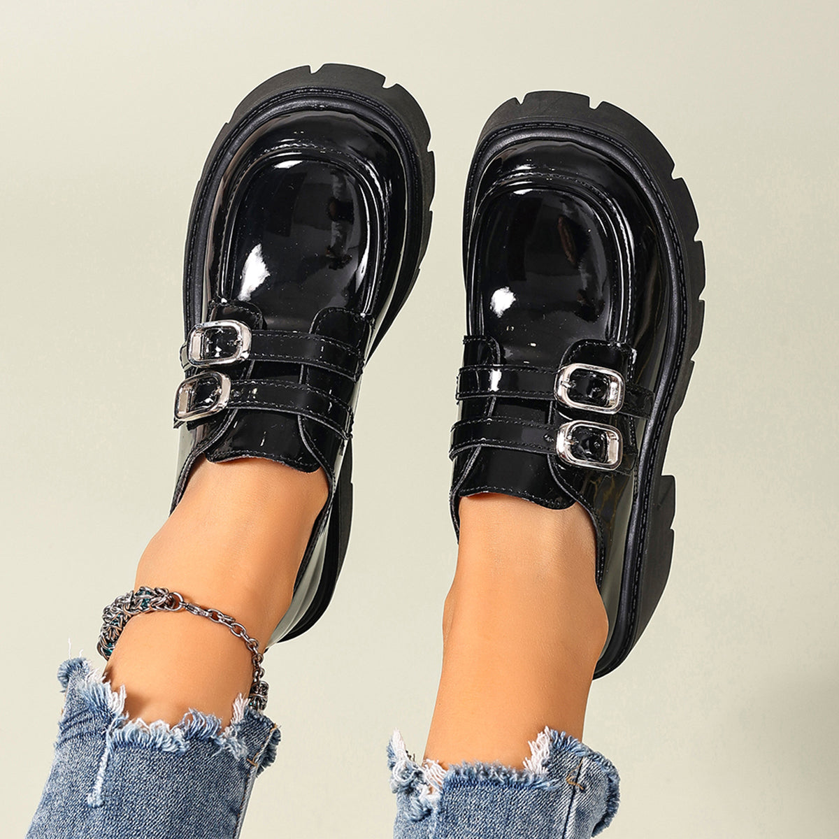 Modern Chic All-Season PU/Artificial Leather/Microfiber Leather Women's Platform Heels | Color: Black | Image 3