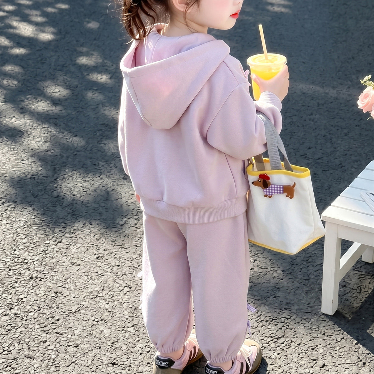 Casual Sporty Autumn 2-Piece Girls' Pants Suit, Ages 2-9 | Color: Purple | Image 2