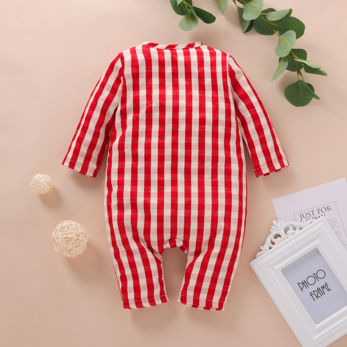 Minimalist Autumn Unisex Baby Jumpsuit, Ages 0-12 Months | Color: Red | Image 3