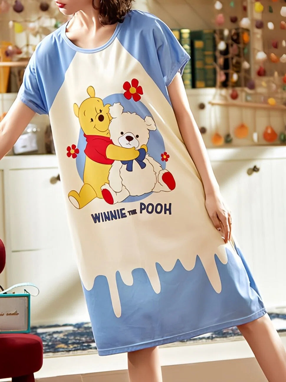 All-Season Sweet & Cute Summer Women 's Short  Sleeve Sleep Dress | Color: Style 1 | Image 3