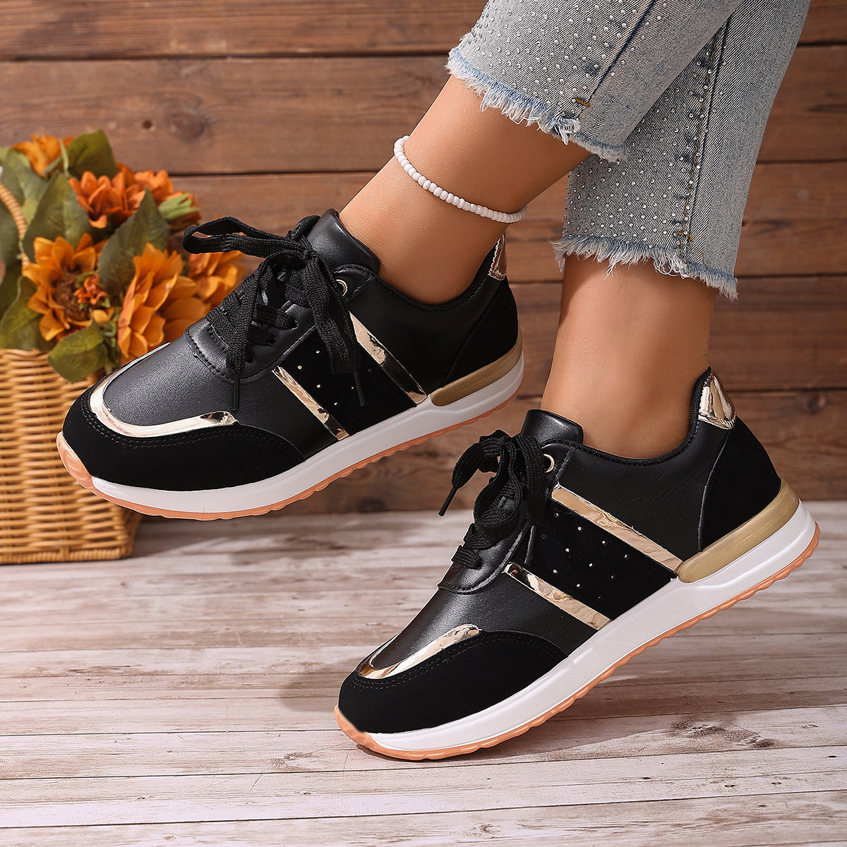 Modern Chic All-Season PU/Artificial Leather/Microfiber Leather Women's Casual Shoes | Color: Black | Image 1