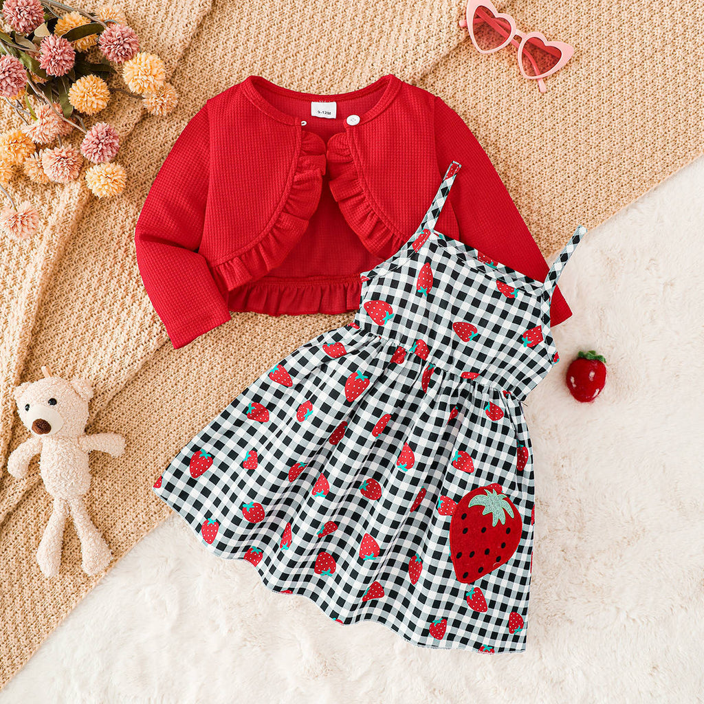 Elegant Autumn 2-Piece Baby Girls' Dress Suit, Ages 0-24 Months | Color: Red | Image 1