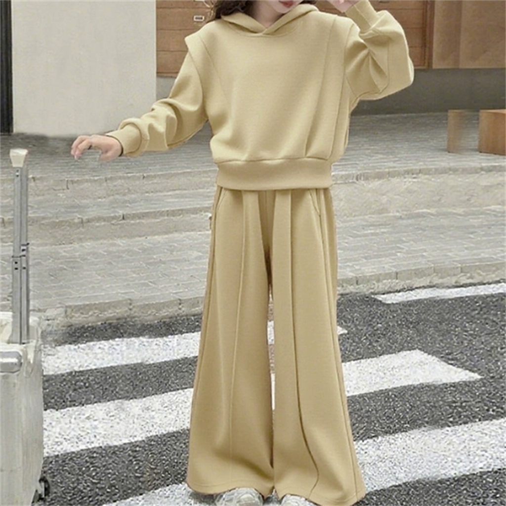 Casual Sporty Autumn 2-Piece Girls' Pants Suit, Ages 4-14 | Color: Brown | Image 1