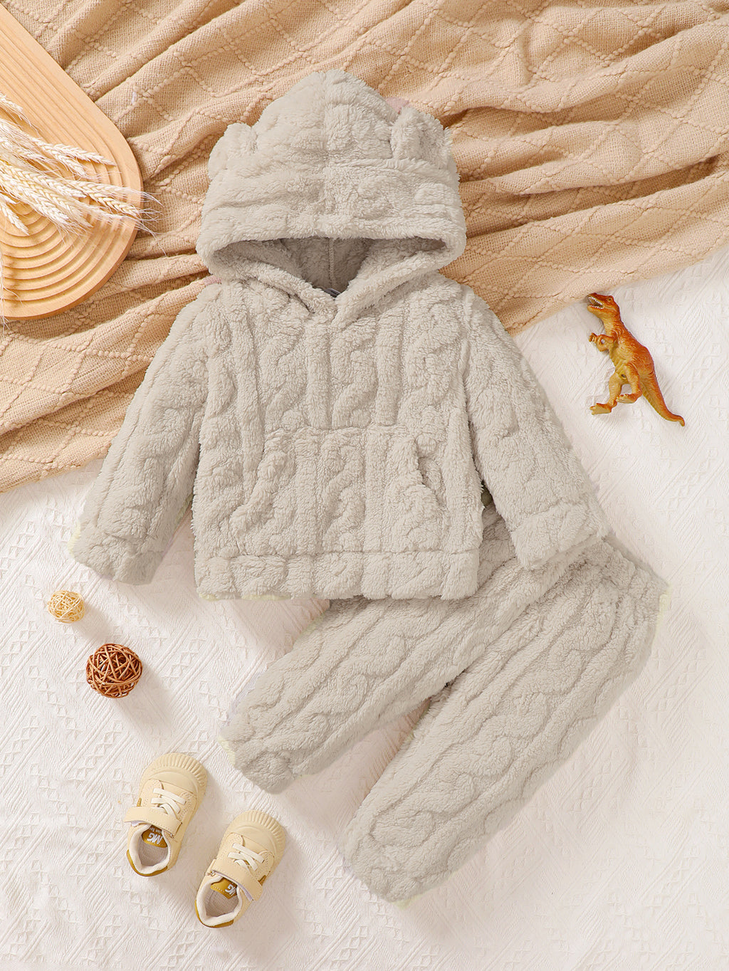 Minimalist Winter 2-Piece Unisex Baby Pants Suit, Ages 3-24 Months | Color: Beige | Image 1