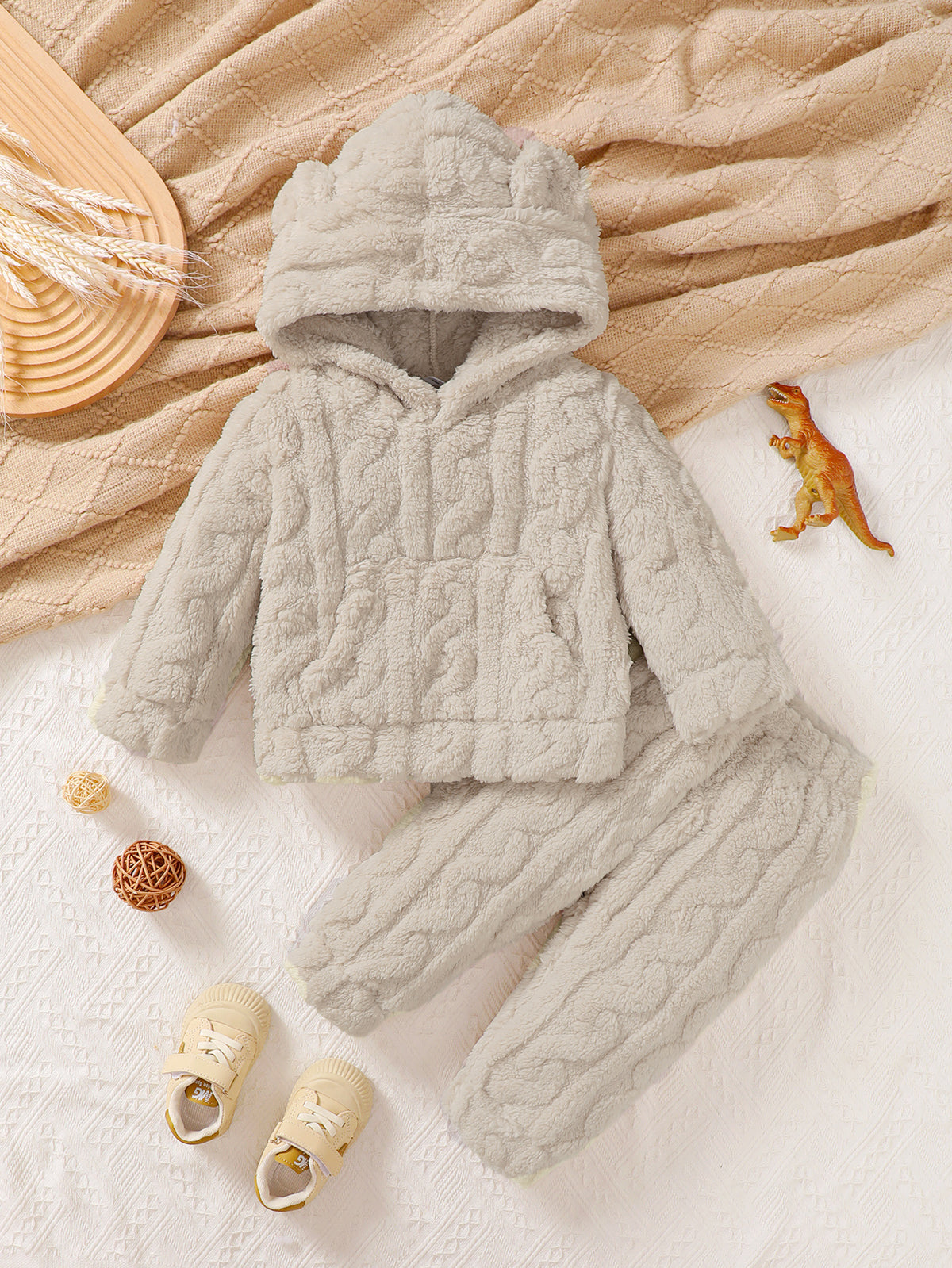 Minimalist Winter 2-Piece Unisex Baby Pants Suit, Ages 3-24 Months | Color: Beige | Image 1