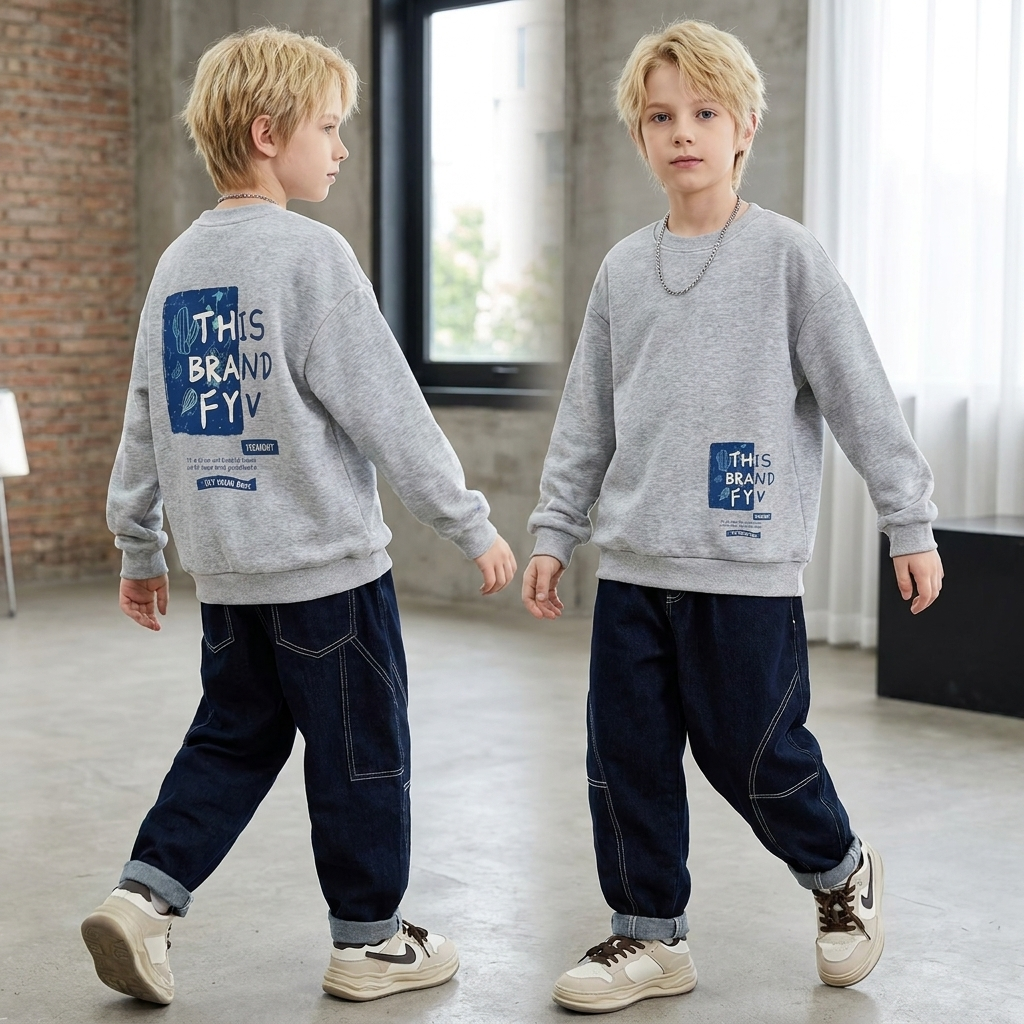 Minimalist Autumn Boys' Sweatshirt, Ages 2-13 | Color: Grey | Image 3