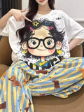 Sweet & Cute Summer 2 Pcs Women 's Short  Sleeve Sleep Set | Color: Style 1 | Image 1