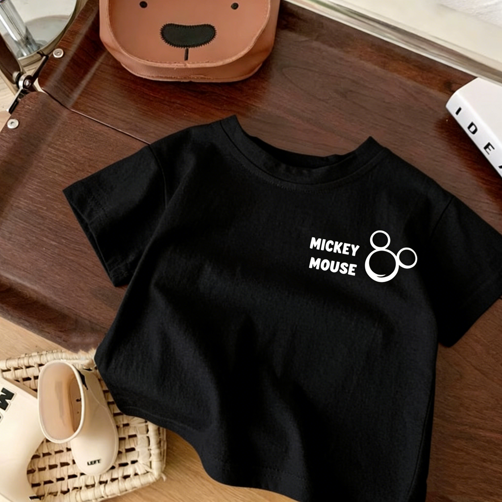 Casual Sporty Summer Unisex Kids' T-Shirt, Ages 2-9 | Color: Black | Image 1